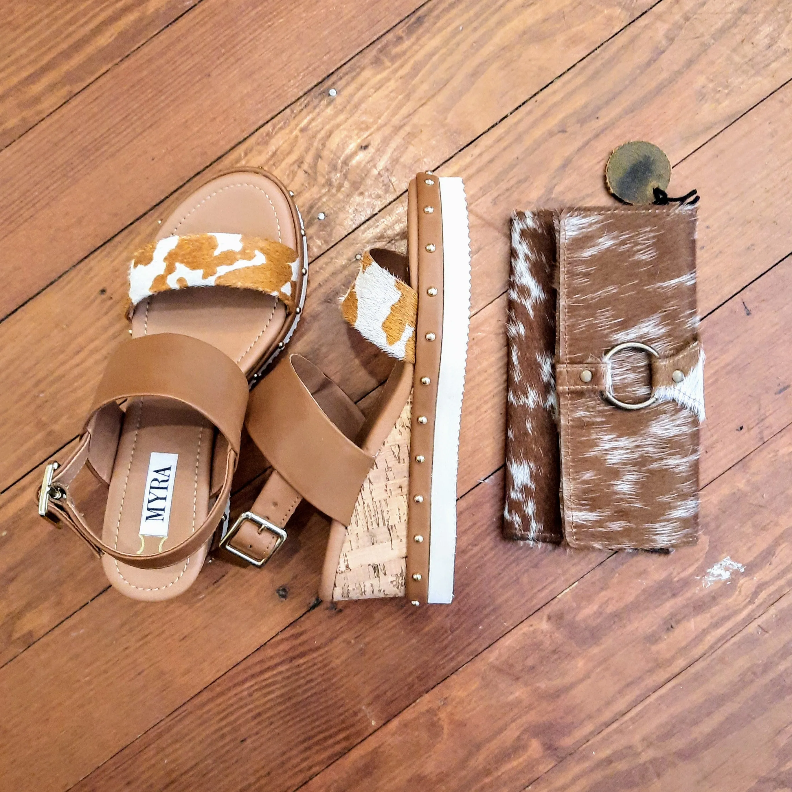 Leather Cowhide Wedges - Leather Wedge Sandals