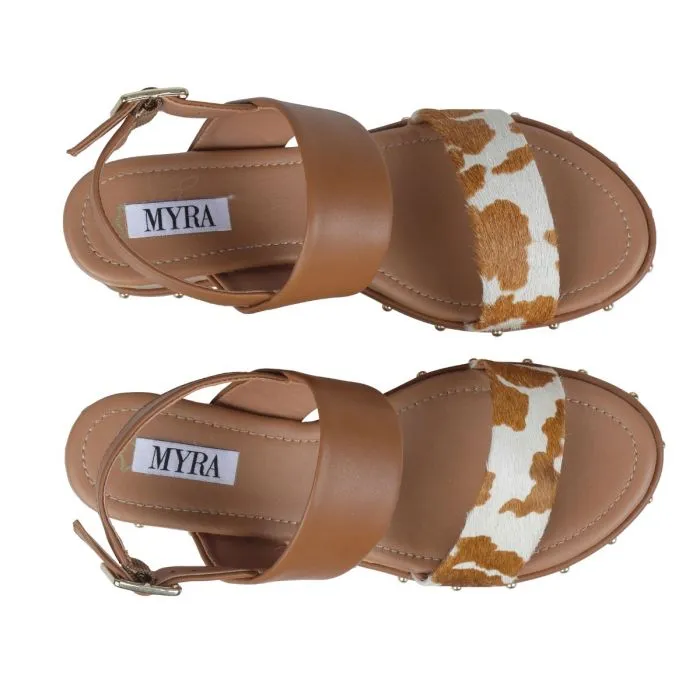 Leather Cowhide Wedges - Leather Wedge Sandals