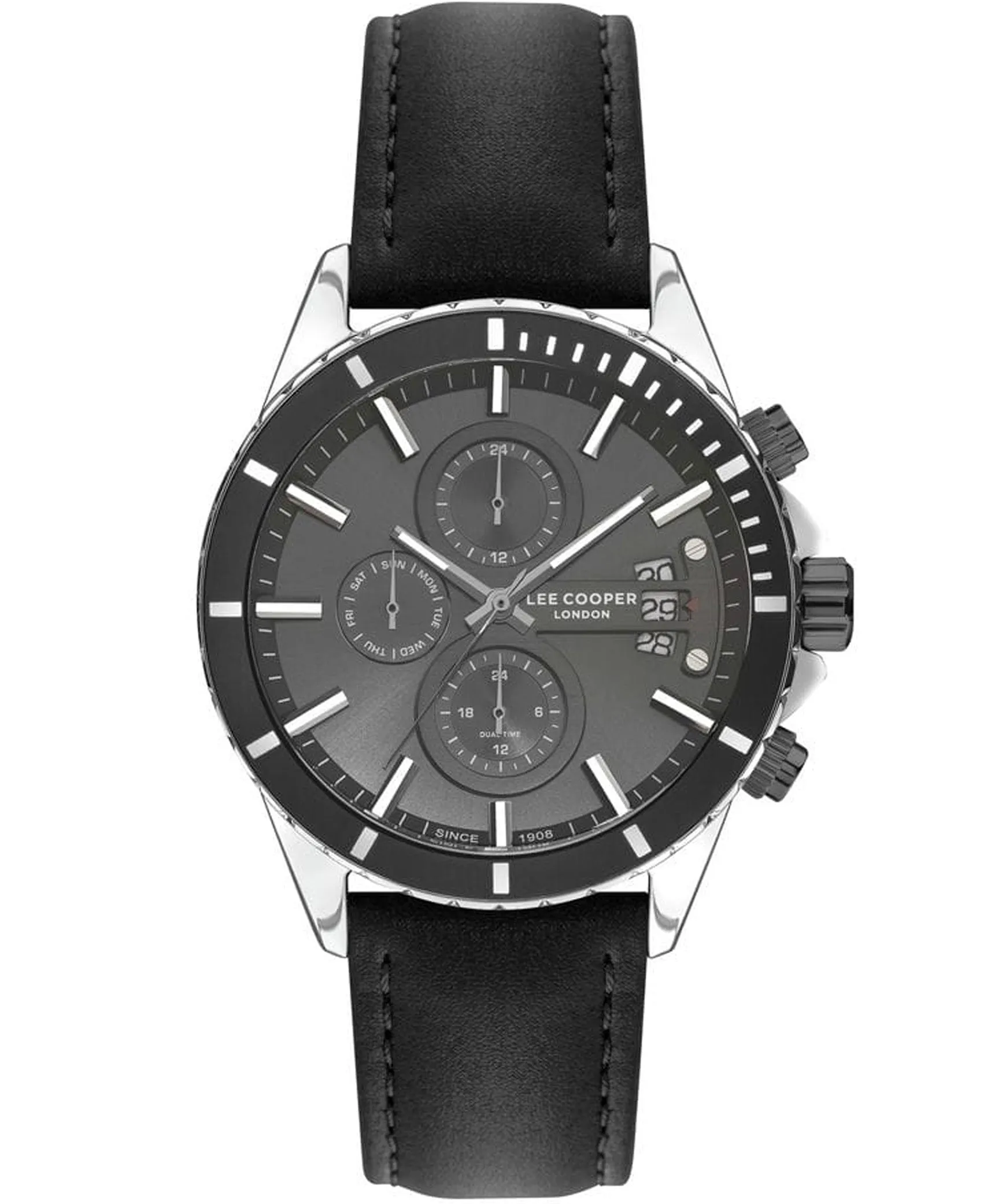 Lee Cooper  Multi Function Men's Watch Black Dial, Black Leather Strap, LC07530.351