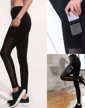 Leggings negros con trasparencia y bolsillo