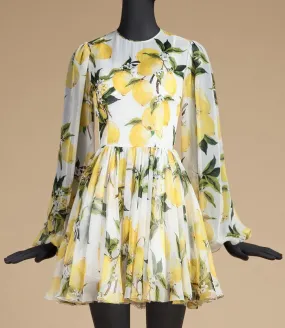 Lemon Print Silk Mini Dress