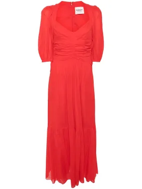 LEONIZA GATHERED V-NECK MIDI DRESS