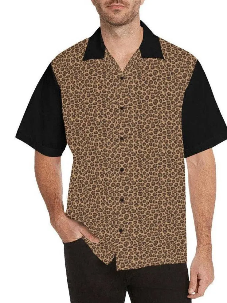 Leopard Black Mens Button Up Shirt