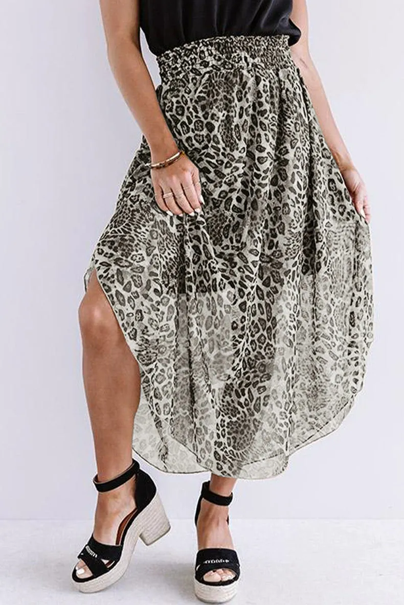 Leopard Print Print European and American Leisure High Waist Belly Contracting Skirt