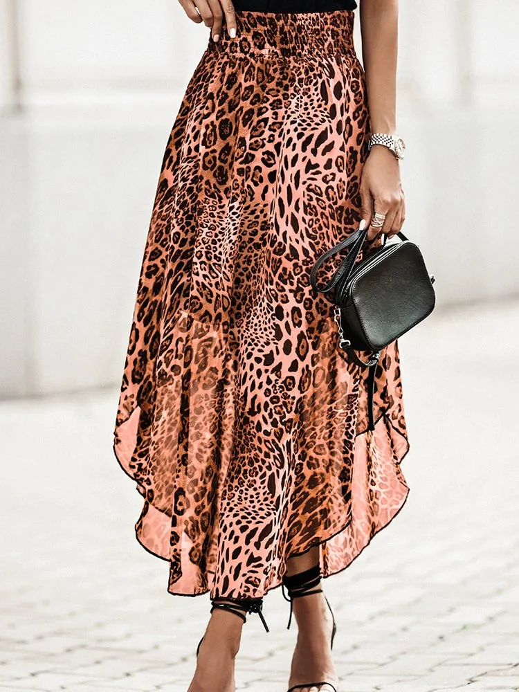 Leopard Print Print European and American Leisure High Waist Belly Contracting Skirt