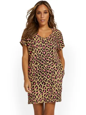Leopard-Print V-Neck Perfect Tee Dress
