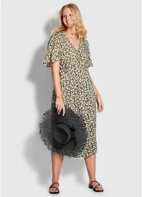 Leopard Wrap Maxi Dress - Khaki