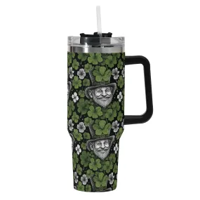 Leprechaun 40oz Stainless Steel Tumbler Gift With Black Handle and Straw