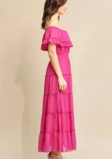 Let's Fiesta Off-the-shoulder Raspberry Pink Dress