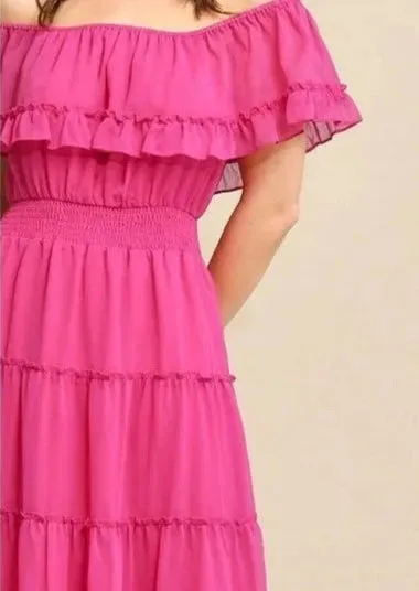 Let's Fiesta Off-the-shoulder Raspberry Pink Dress