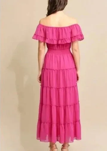 Let's Fiesta Off-the-shoulder Raspberry Pink Dress