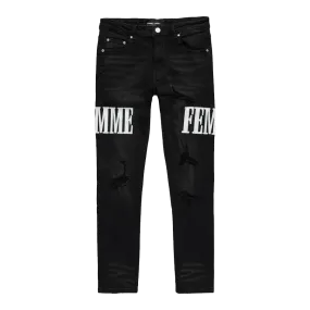 Letterman Denim Black White