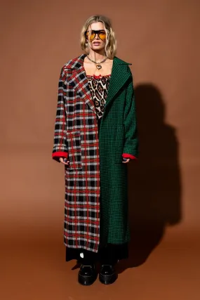 Libra Longline Coat in Vintage Maximalist Half   Half Plaid