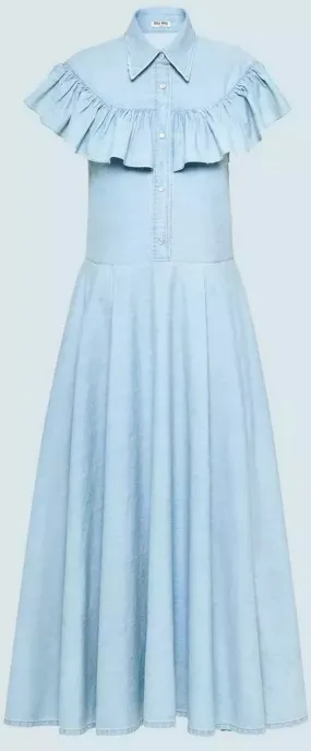 Light Bleached Ruffle Denim Dress