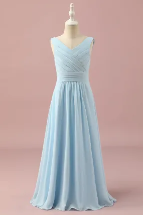 Light Blue V-Neck Chiffon Junior Bridesmaid Dress