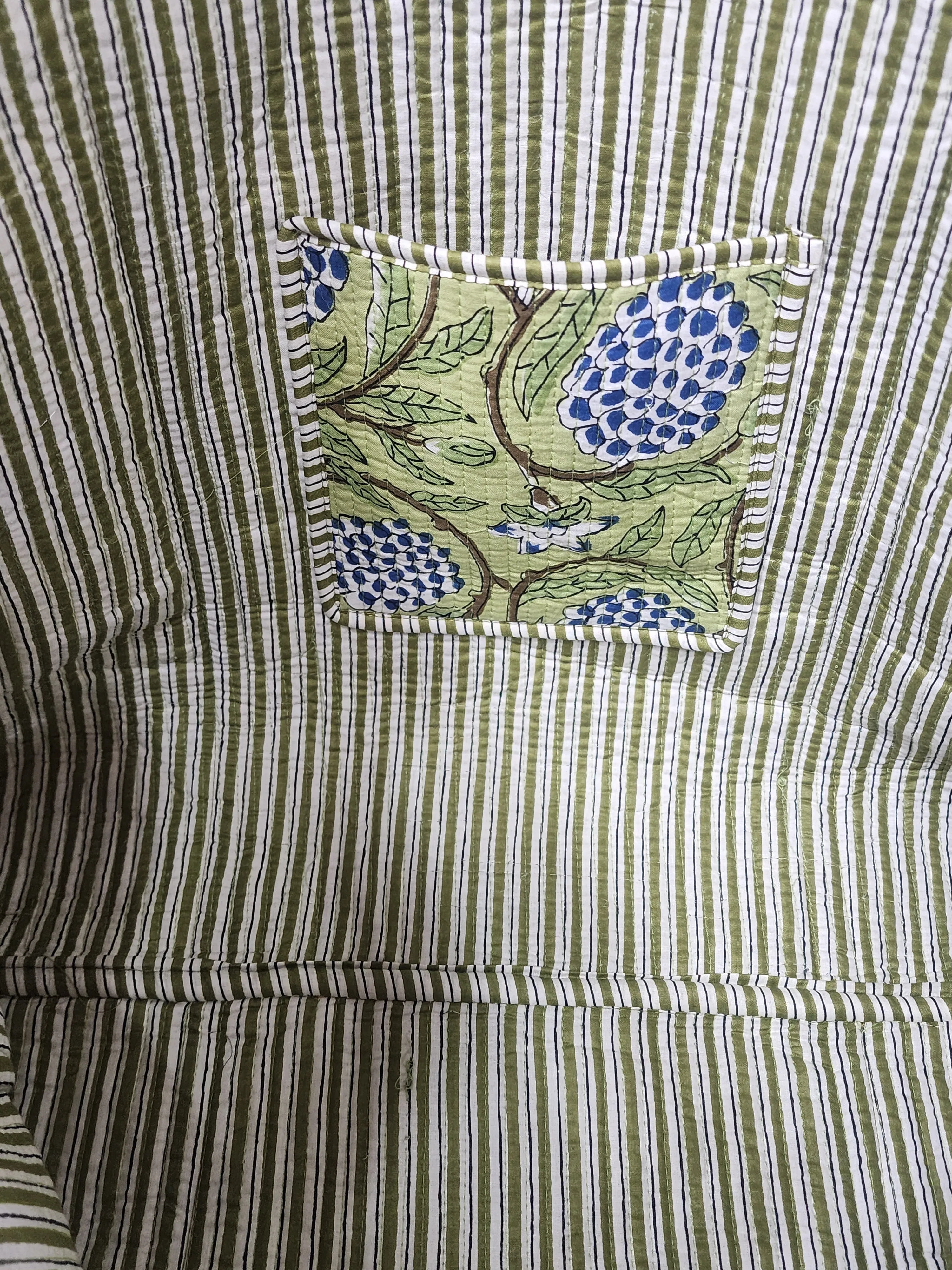 Light Green Jute Handblock Printed Tote Bag Without Zip