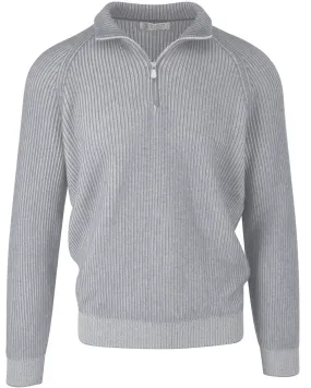 Light Grey Ribbed Cashmere Quarter Zip Sweater
