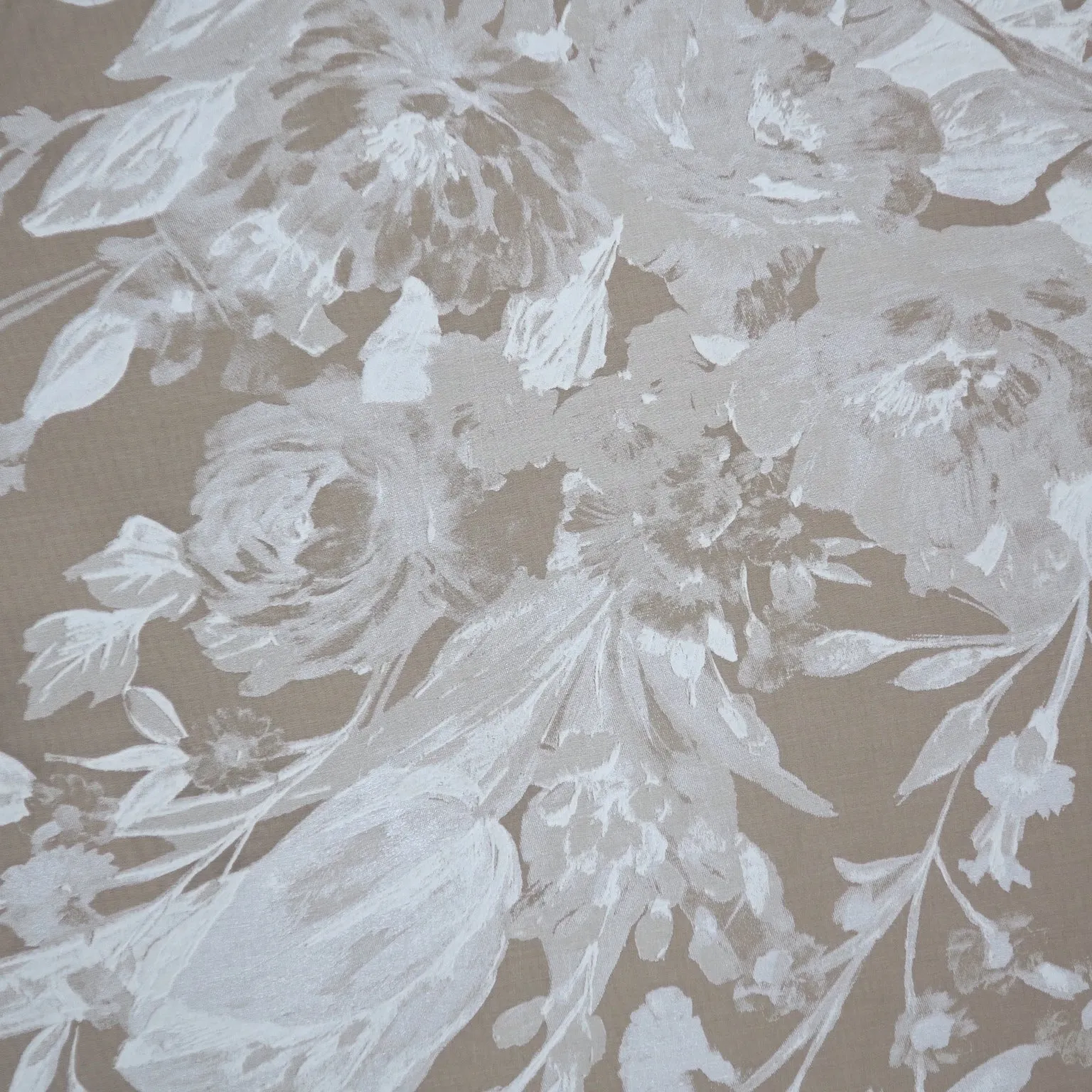 Light Ivory Hand Painted Florals on Sheer Silk Gazar Fabric