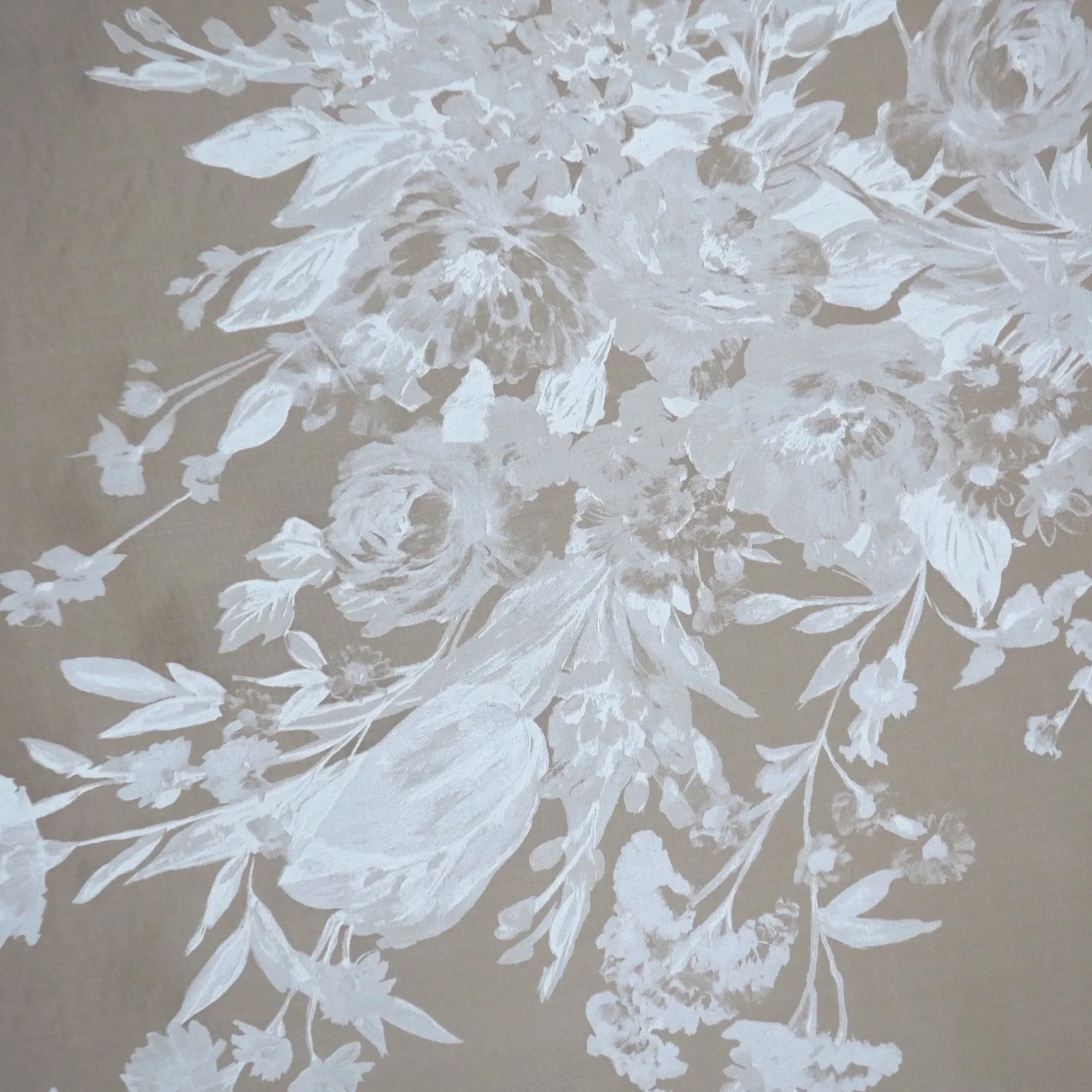 Light Ivory Hand Painted Florals on Sheer Silk Gazar Fabric