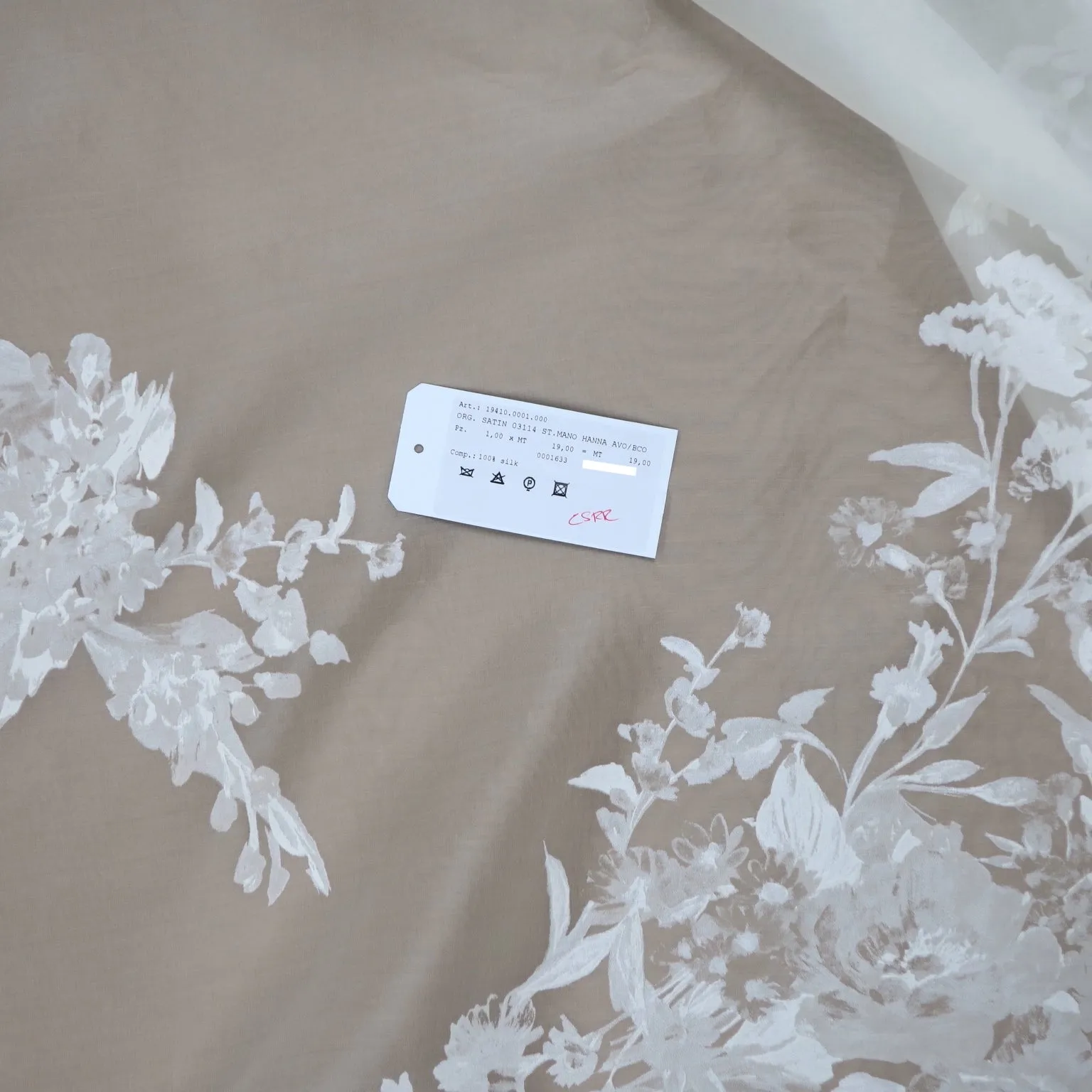 Light Ivory Hand Painted Florals on Sheer Silk Gazar Fabric