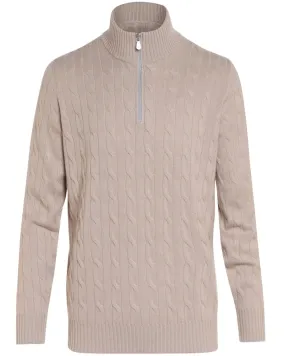Light Tan Cashmere Cable Knit Quarter Zip Sweater