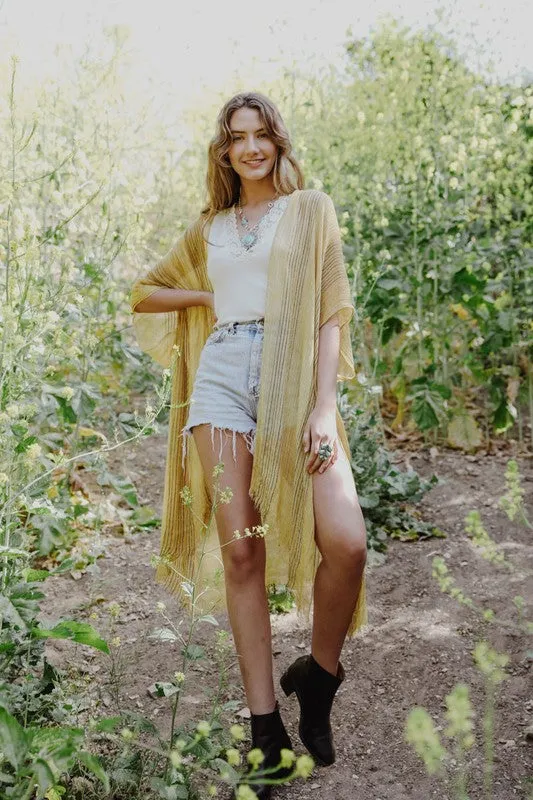 Lightweight Frayed Trim Kimono *Online Only*
