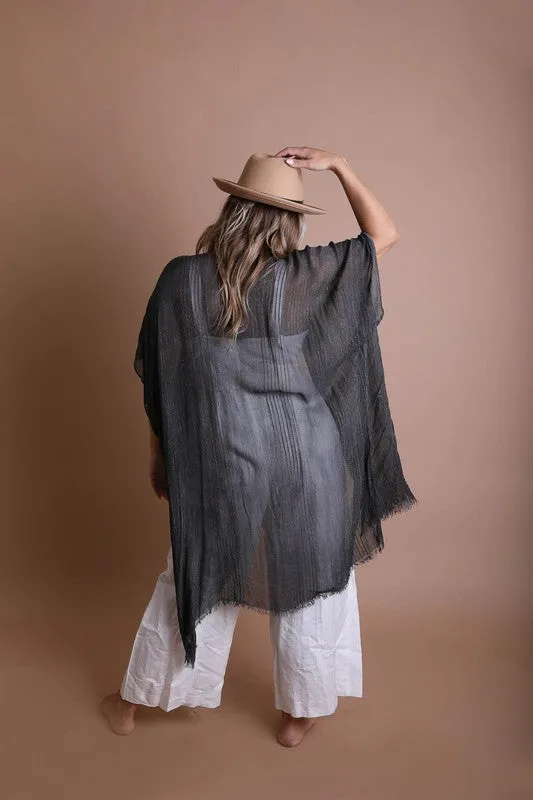 Lightweight Frayed Trim Kimono *Online Only*