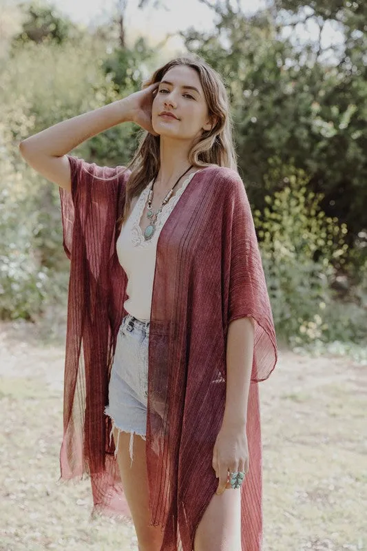 Lightweight Frayed Trim Kimono *Online Only*
