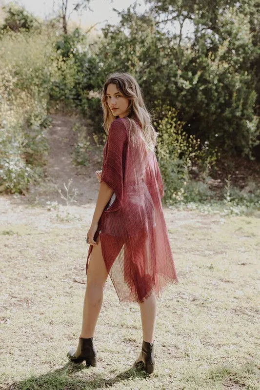 Lightweight Frayed Trim Kimono *Online Only*