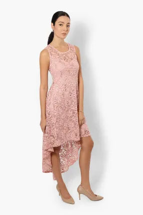 Limite High Low Lace Sequin Cocktail Dress - Pink