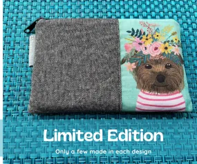 Limited Edition Catch All Zippered Pouch - Brown Dog with Green Background
