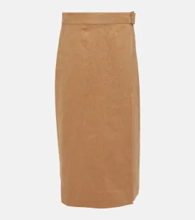 Linen blend wrap skirt with VINCE buckle, beige