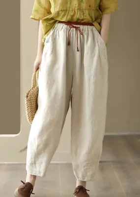 Linen Colour Elastic Waist Solid Linen Pants Summer LY6910