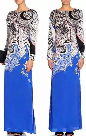 Lion Print Jersey Silk Maxi Dress