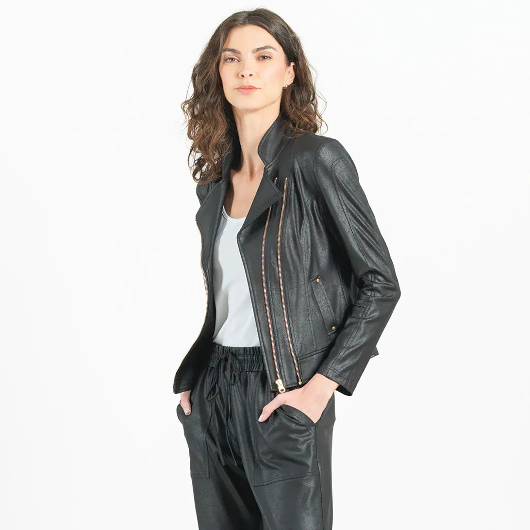 Liquid Leather Double Zipper Jacket