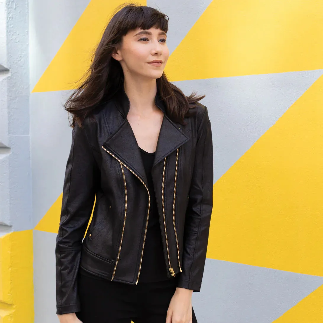 Liquid Leather Double Zipper Jacket