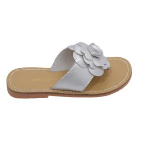 Little Big Kids Girls Silver Patent Flower Flip Flop Sandals 11-4 Kids