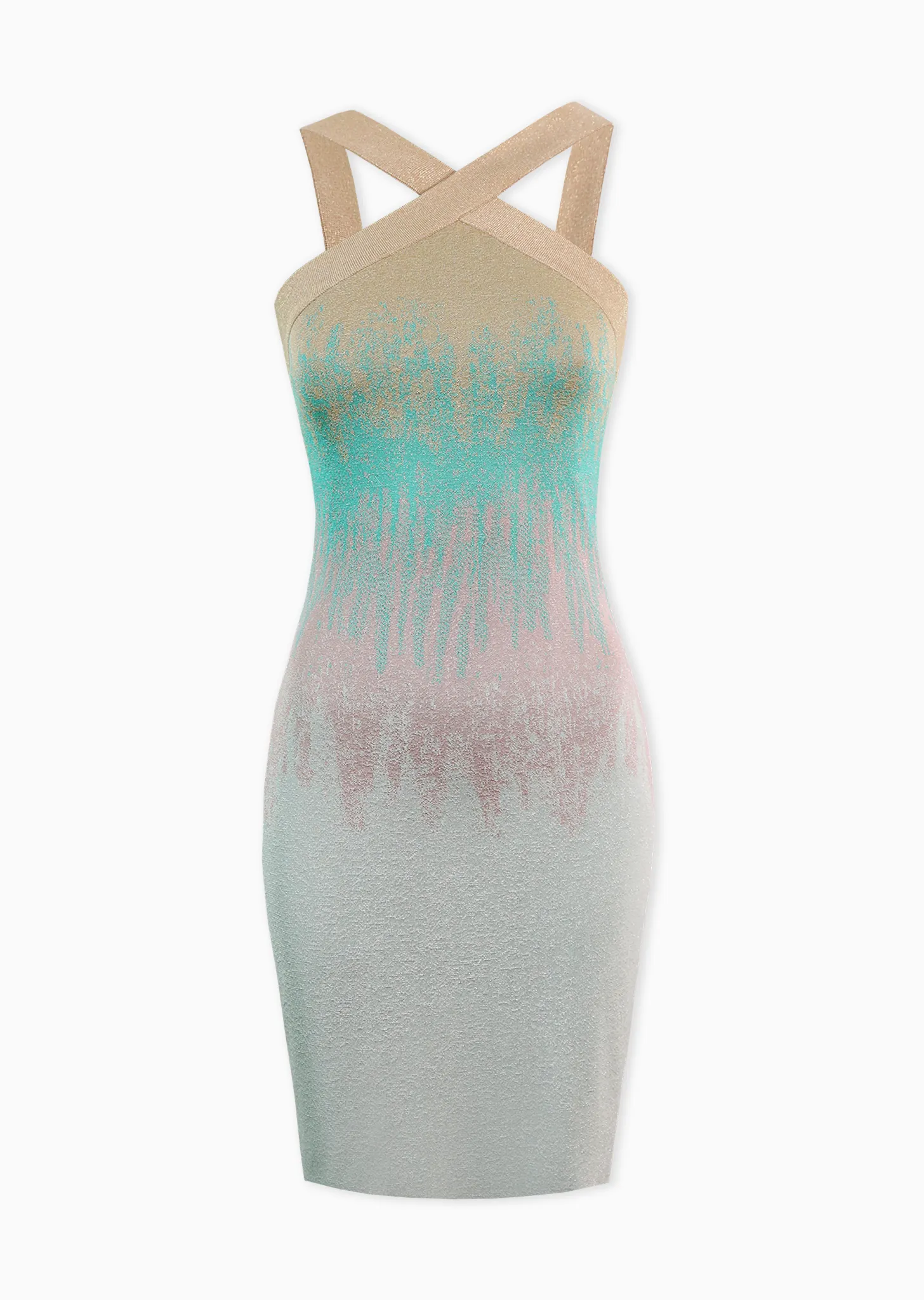 Lizette – Metallic Knit Halter Dress with Ombré Design