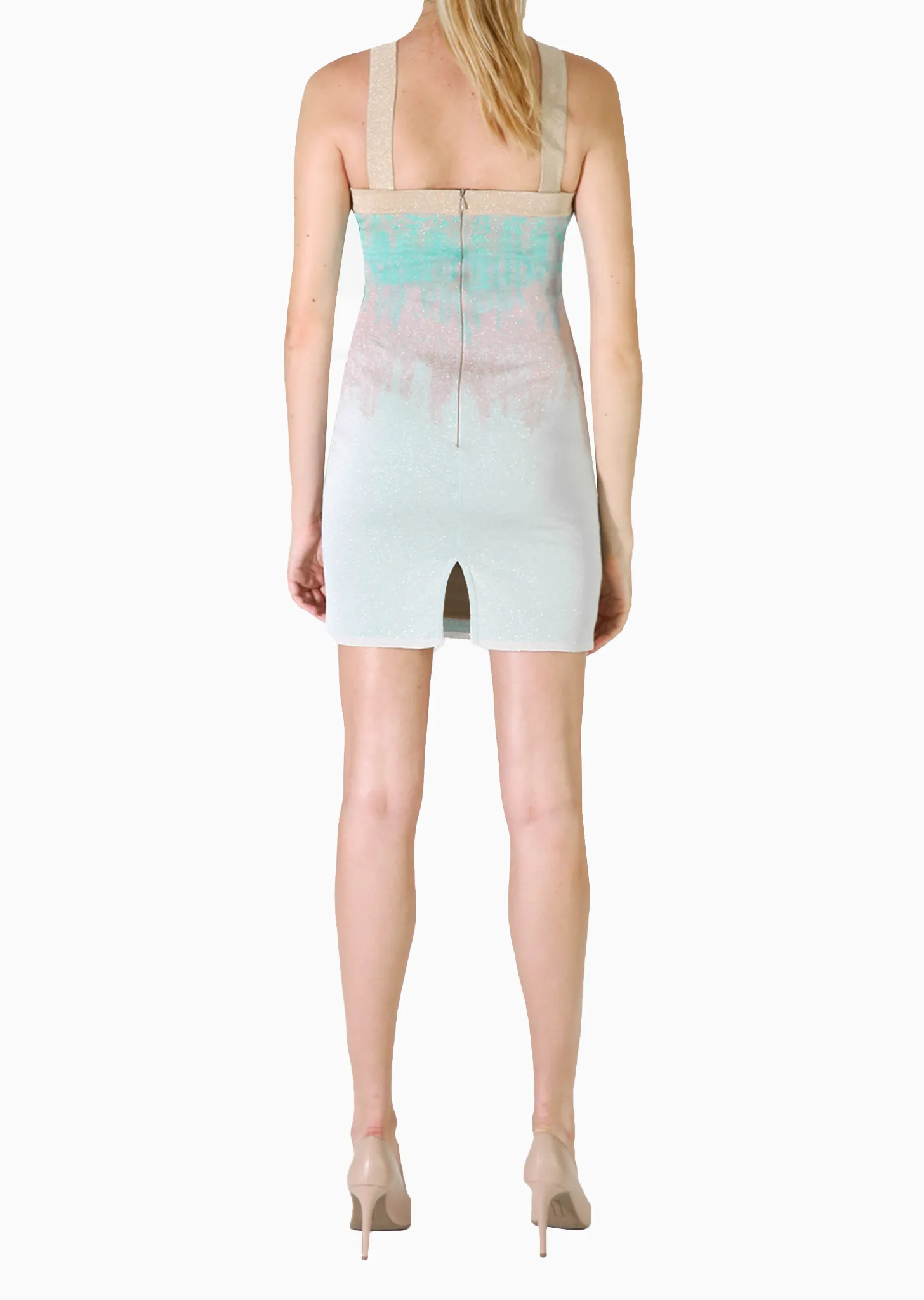 Lizette – Metallic Knit Halter Dress with Ombré Design