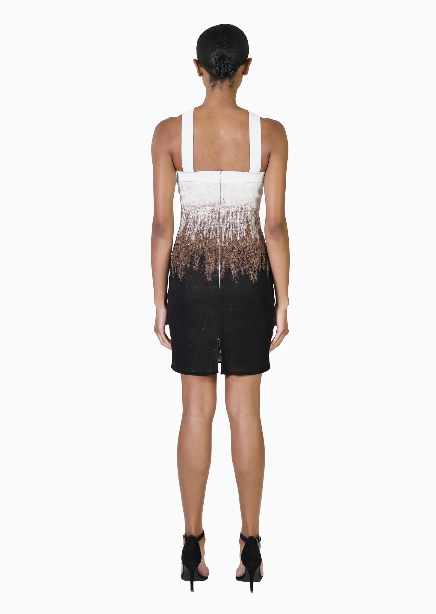 Lizette – Metallic Knit Halter Dress with Ombré Design