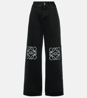 Loewe High Rise Wide Leg Anagram Jeans, Black