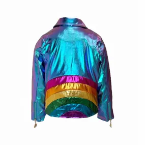 Lola and The Boys Metallic Rainbow Sky Moto Jacket