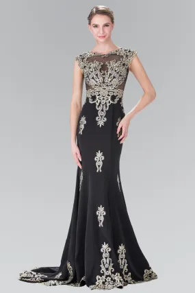 Long Cap Sleeve Illusion Dress with Applique by Elizabeth K GL2233