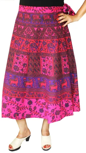 Long Cotton Wrap Around Skirts from India Women (Pink)