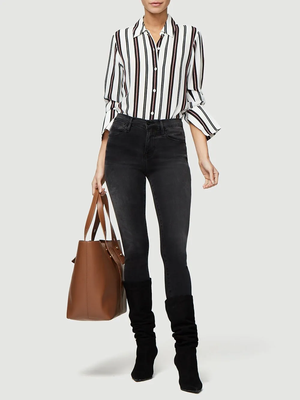 Long Cuff Silk PJ Blouse -- Noir Multi