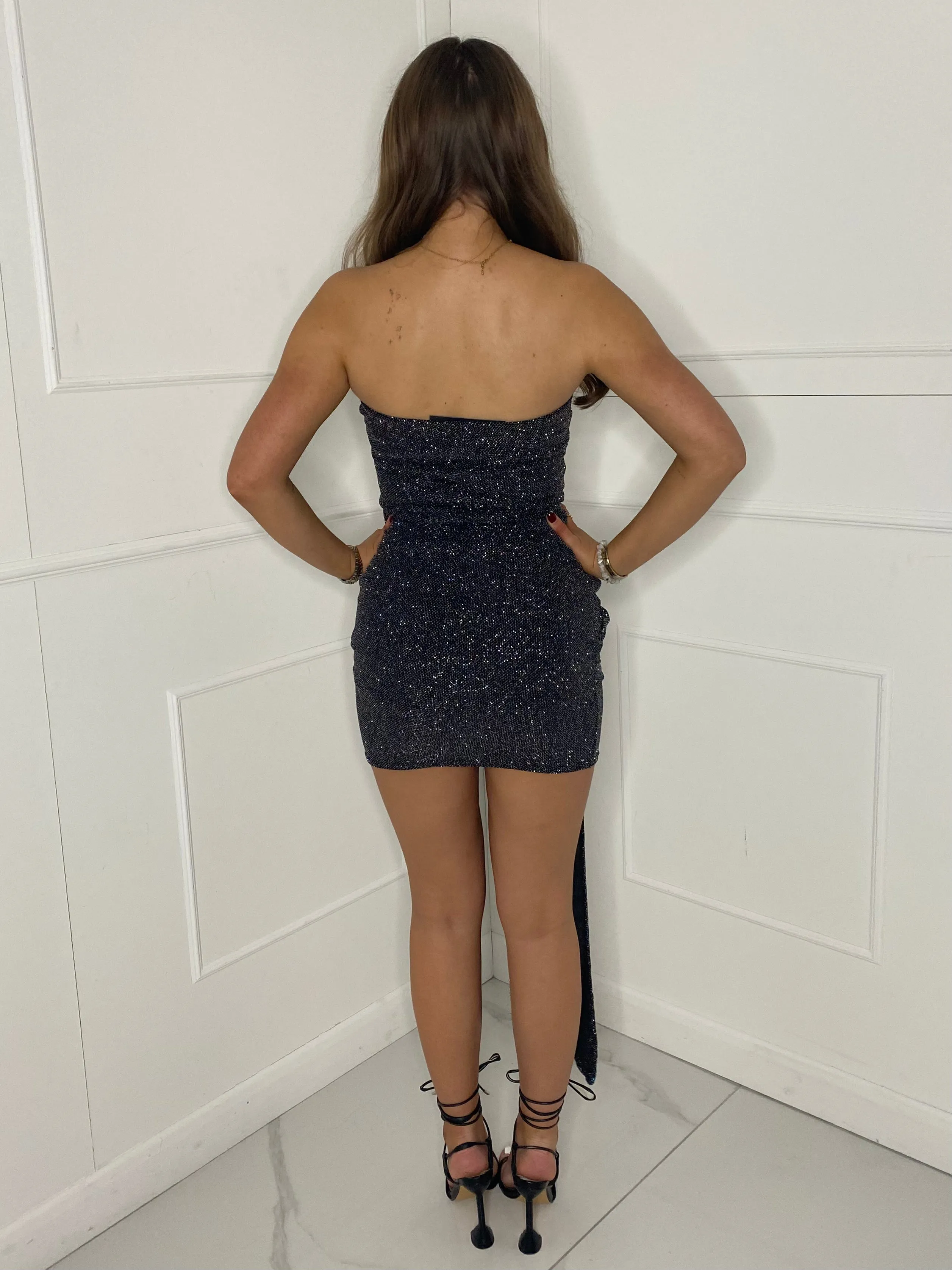 Long Drape Detail Bandeau Dress - Multi Sequin