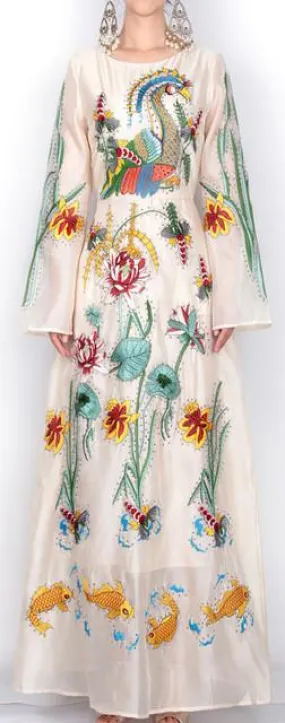 Long Embroidered Organza Dress - Multi-Color