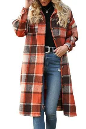 Long Flannel Plaid Trench Coat