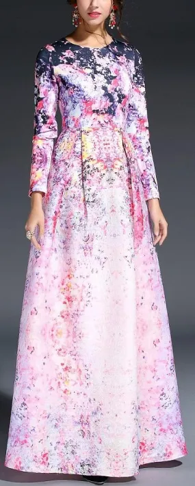 Long Floral Print Gown - Multi Color