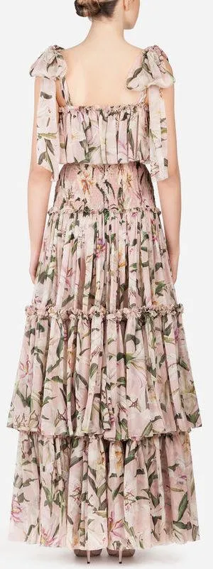 Long Lily Print Chiffon Dress